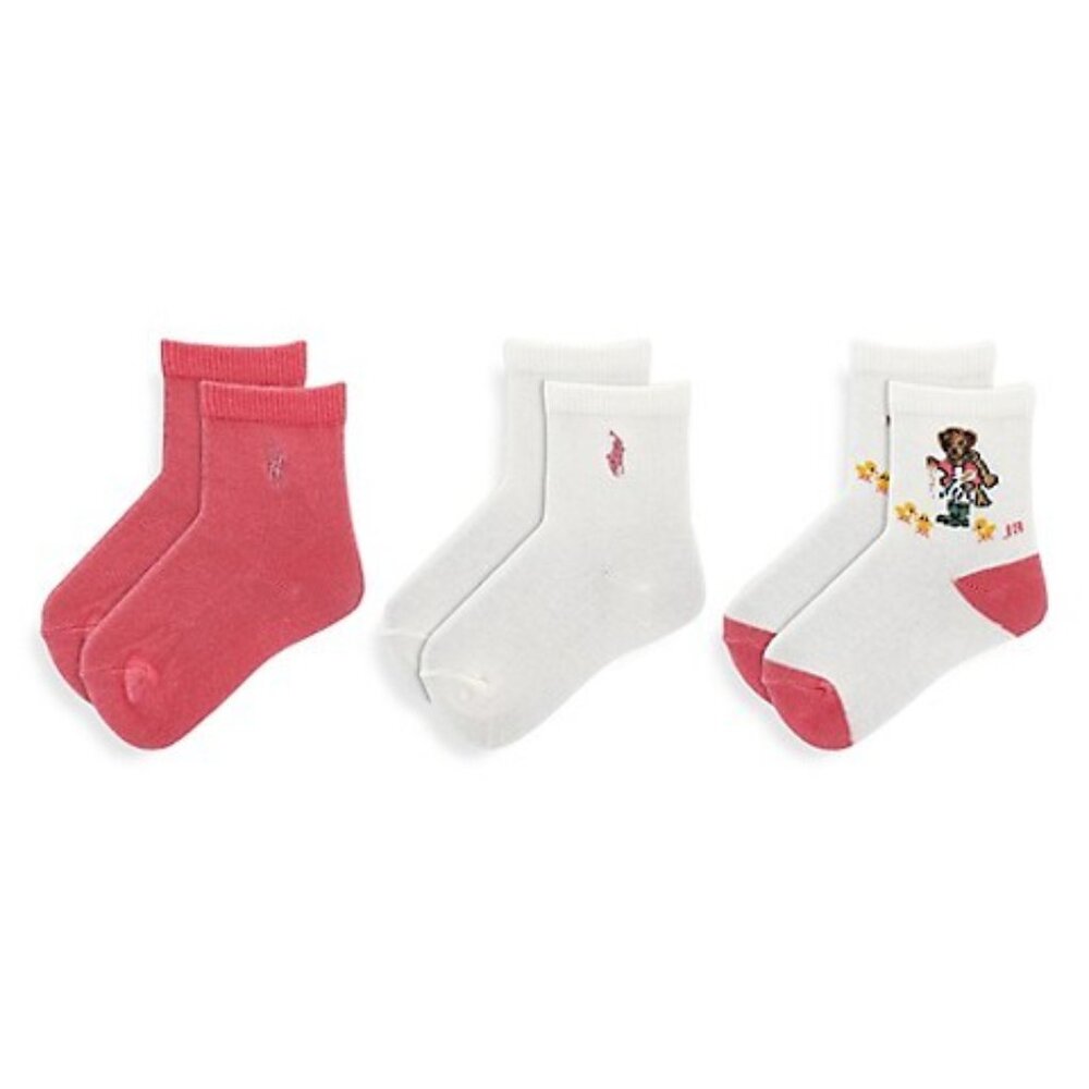 Ralph Lauren Baby Girl's Bear Three-Pack Sock Set Assorted 0-6 Mo